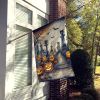 Cat Cemetery Spooky Halloween House Flag Large Porch Sleeve Pole Decorative Outside Yard Banner Artwork Wall Hanging, Polyester, House Size