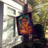Golden Retriever Witchy Halloween House Flag Large Porch Sleeve Pole Decorative Outside Yard Banner Artwork Wall Hanging, Polyester, House Size