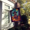 Border Terrier Witchy Halloween House Flag Large Porch Sleeve Pole Decorative Outside Yard Banner Artwork Wall Hanging, Polyester, House Size