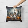 Sheltie Spooky Halloween Throw Pillow Machine Washable, Indoor Outdoor Decorative Pillow for Couch, Bed or Patio, 18Hx18W