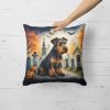 Airedale Terrier Spooky Halloween Throw Pillow Machine Washable, Indoor Outdoor Decorative Pillow for Couch, Bed or Patio, 18Hx18W