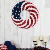 July 4th Wreath Patriotic Americana Wreath Boxwood Handcrafted Memorial Day Wreath Festival Garland Decoration Front Door Wall Home Decor; independenc
