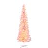HOMCOM 7' Tall Pre-Lit Slim Noble Fir Artificial Christmas Tree with 200 Warm White LED Lights and 499 Tips, for Christmas Decoration, Pink