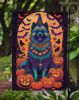 Keeshond Witchy Halloween Garden Flag Mailbox Flag Decorative Yard Flag Banner Outside Patio Artwork Yard Flower Beds, Garden Size, Multicolor