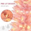 HOMCOM 7' Tall Pre-Lit Slim Noble Fir Artificial Christmas Tree with 200 Warm White LED Lights and 499 Tips, for Christmas Decoration, Pink