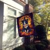 Border Collie Witchy Halloween House Flag Large Porch Sleeve Pole Decorative Outside Yard Banner Artwork Wall Hanging, Polyester, House Size