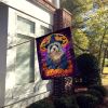 Old English Sheepdog Witchy Halloween House Flag Large Porch Sleeve Pole Decorative Outside Yard Banner Artwork Wall Hanging, Polyester, House Size