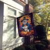 White English Bulldog Witchy Halloween House Flag Large Porch Sleeve Pole Decorative Outside Yard Banner Artwork Wall Hanging, Polyester, House Size