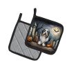 Bearded Collie Spooky Halloween Pair of Pot Holders Kitchen Heat Resistant Pot Holders Sets Oven Hot Pads for Cooking Baking BBQ, 7 1/2 x 7 1/2