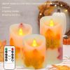 Flameless Candles Lights, Set of 3 Maple Leaf Flickering LED Candles with Remote & Timer, Dimmable LED Pillar Candles Battery Operated