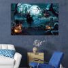 1PCS Drop-Shipping Framed Canvas Wall Art Decor Painting For Halloween, Grave Yard Painting For Halloween Gift, Decoration For Halloween Living Room