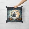 Flying Witch Spooky Halloween Throw Pillow Machine Washable, Indoor Outdoor Decorative Pillow for Couch, Bed or Patio, 18Hx18W