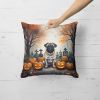 Fawn Pug Spooky Halloween Throw Pillow Machine Washable, Indoor Outdoor Decorative Pillow for Couch, Bed or Patio, 18Hx18W