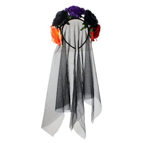 Day Of Dead Veil Halloween Rose Flower Crown