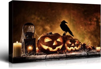 1pcs Drop-Shipping Framed Canvas Wall Art Decor Painting For Halloween, Jack-o-lanterns Painting For Halloween Gift (Color: as Pic)
