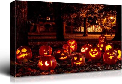 1pcs Drop-Shipping Framed Canvas Wall Art Decor Painting For Halloween, Jack-o-lanterns Groups Painting For Halloween Gift (Color: as Pic)