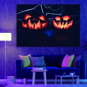 1pcs Drop-Shipping Framed Canvas Wall Art Decor Painting For Halloween,Scary Pumpkin Painting For Halloween Gift (Color: as Pic)