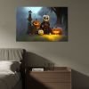 1pcs Drop-Shipping Framed Canvas Wall Art Decor Painting For Halloween, Skeleton with Jack-o-lanterns Painting For Halloween Gift